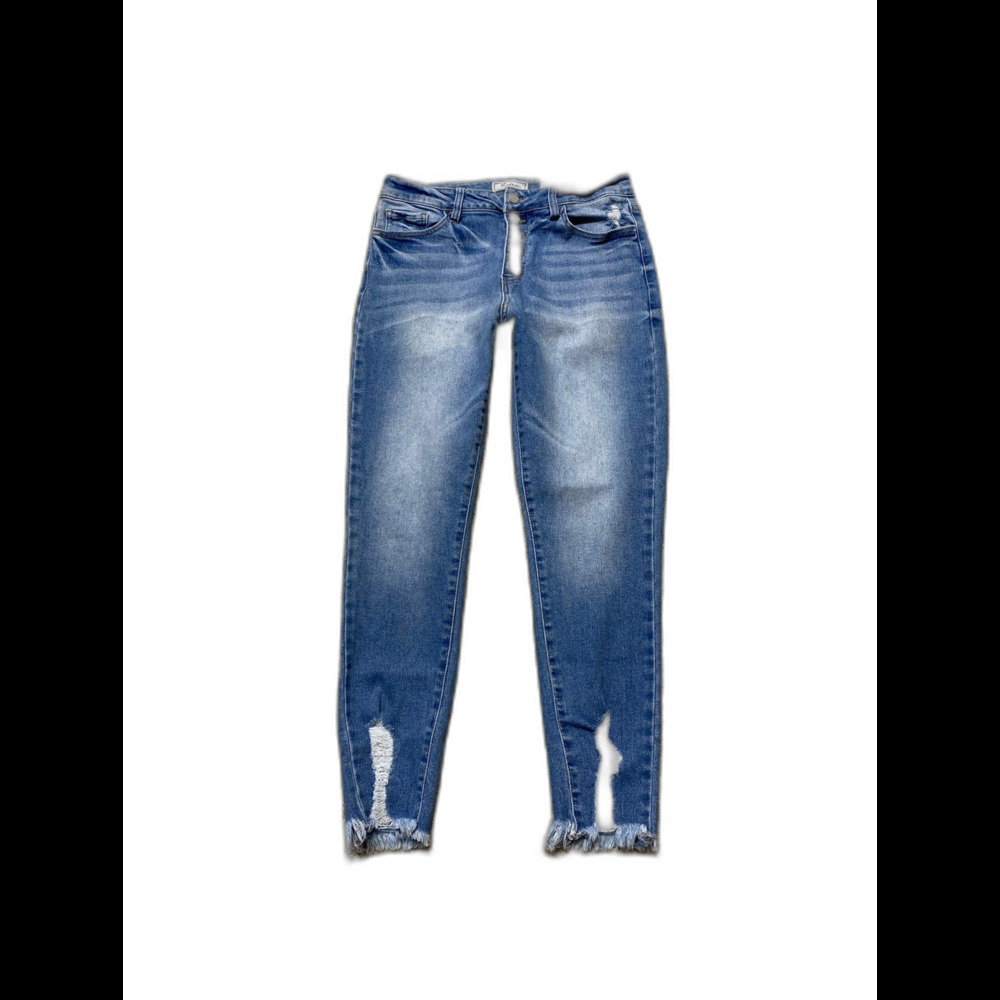 Kancan Kurvy Mid Rise Ankle Skinny Button Fly Raw Hem Stretch Jeans Sz 29